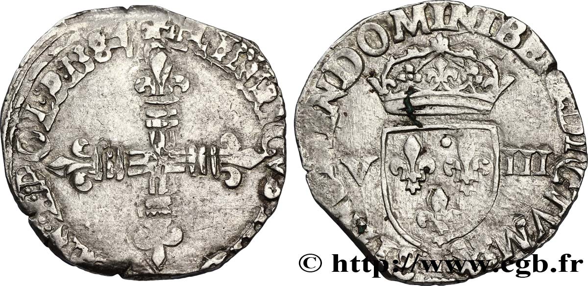 HENRI III Huitième d&nbsp;écu, croix de face 1584 Bayonne TB+