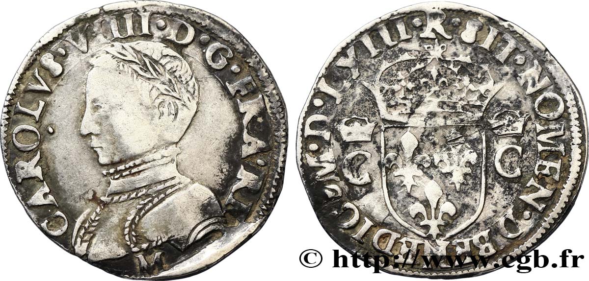 CHARLES IX Demi-teston, 2e type 1563 Toulouse TB+