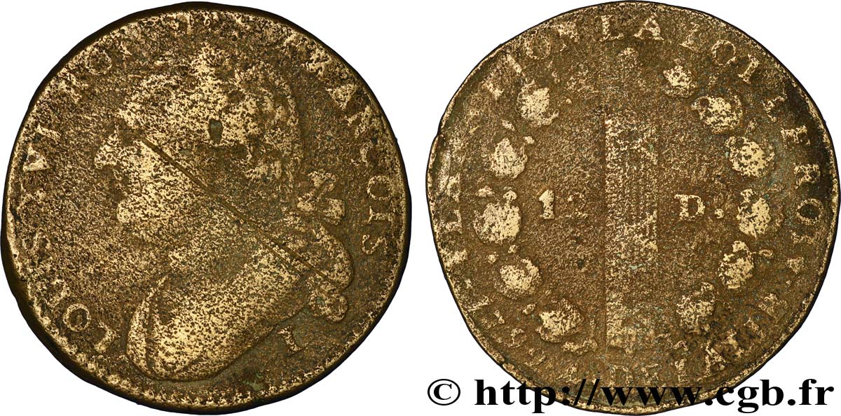 LOUIS XVI (MONARQUE CONSTITUTIONNEL)  12 deniers dit &nbsp;au faisceau&nbsp;, type FRANÇOIS 1792 Limoges B