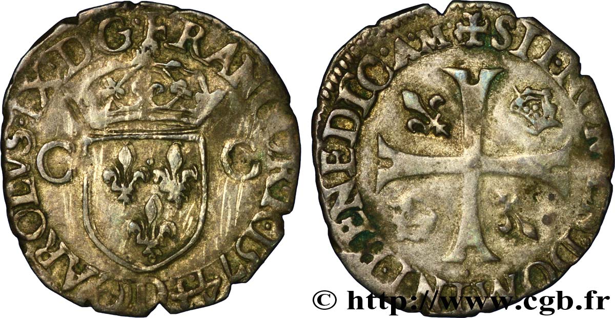 CHARLES IX Douzain aux deux C, 1er type 1574 Lyon TTB