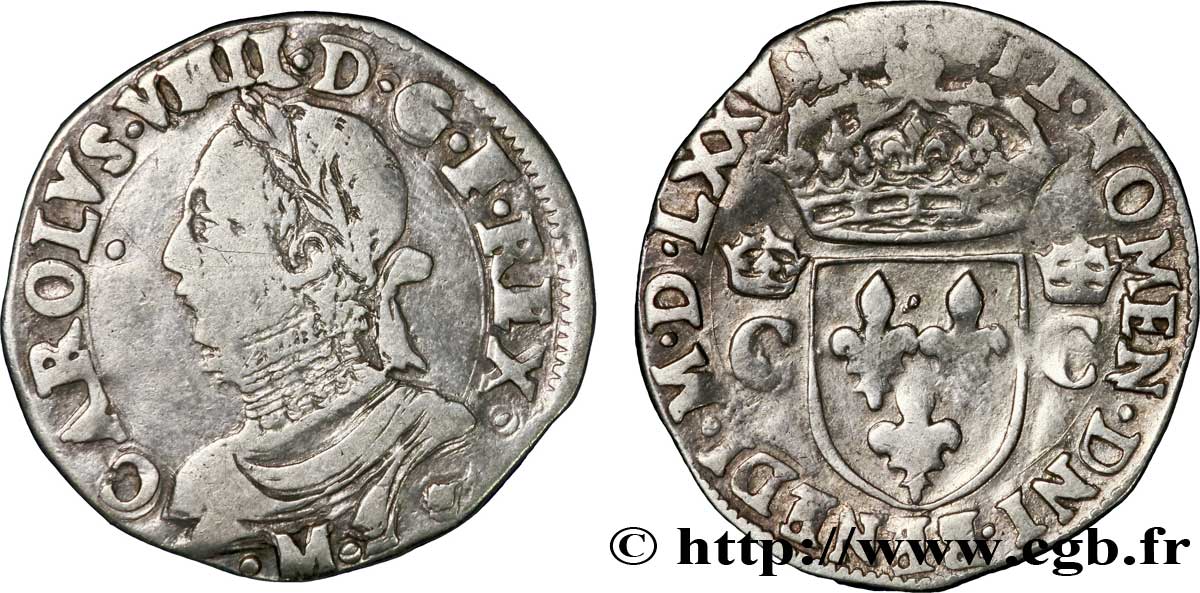 HENRI III. MONNAYAGE AU NOM DE CHARLES IX Demi-teston, 10e type 1575 Toulouse TB