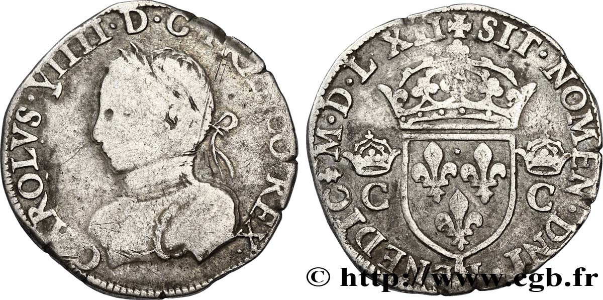 CHARLES IX Demi-teston, 2e type 1562 Nantes TB+
