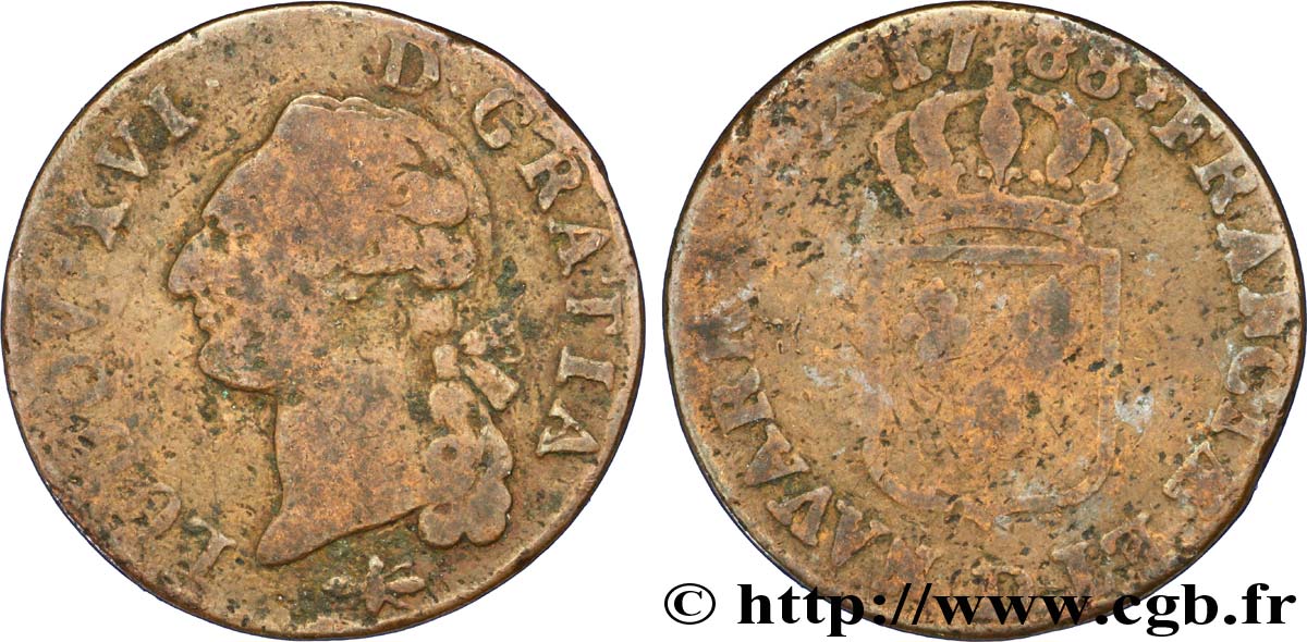 LOUIS XVI Sol dit  à l écu  1788 Lyon B+