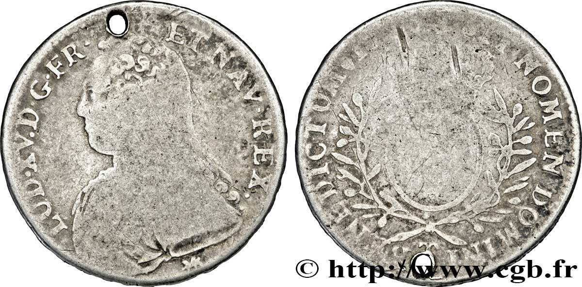 LOUIS XV  THE WELL-BELOVED  Demi-écu dit “aux branches d olivier” n.d. Nantes RC