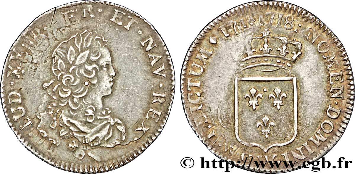 LOUIS XV DIT LE BIEN AIMÉ Tiers d&nbsp;écu de France hybride 1721 Lille TTB/TTB+