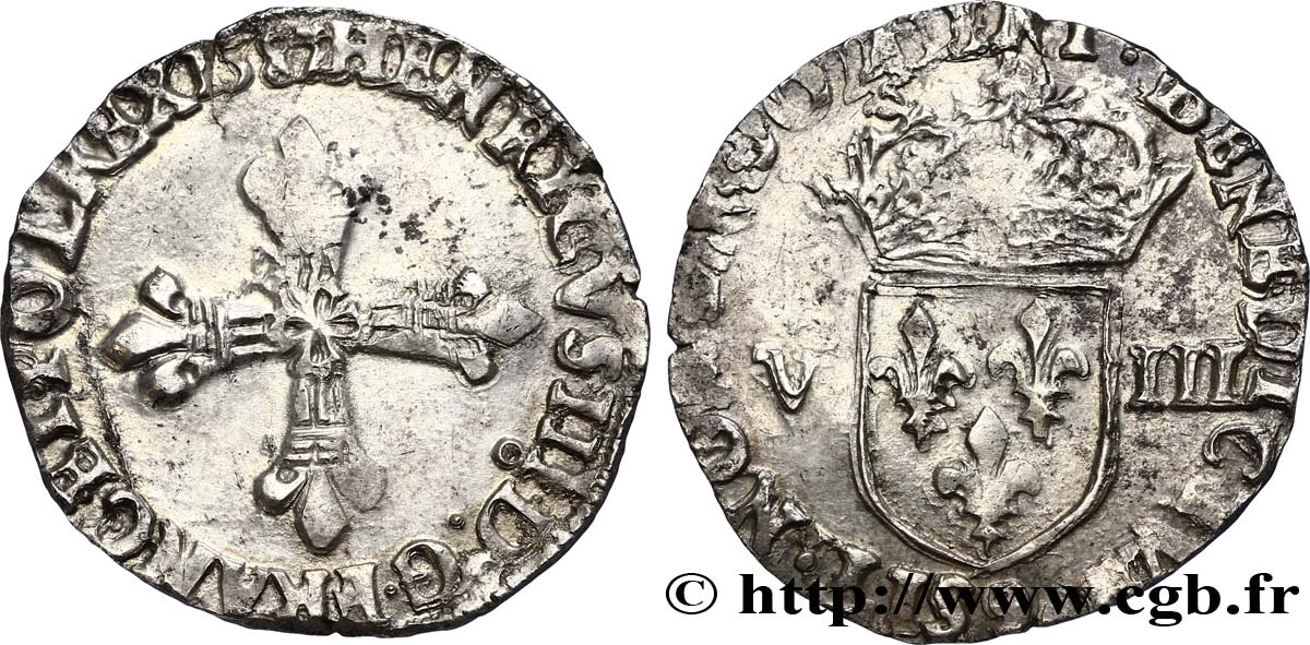 HENRY III Huitième d écu, croix de face 1587 Rennes SS