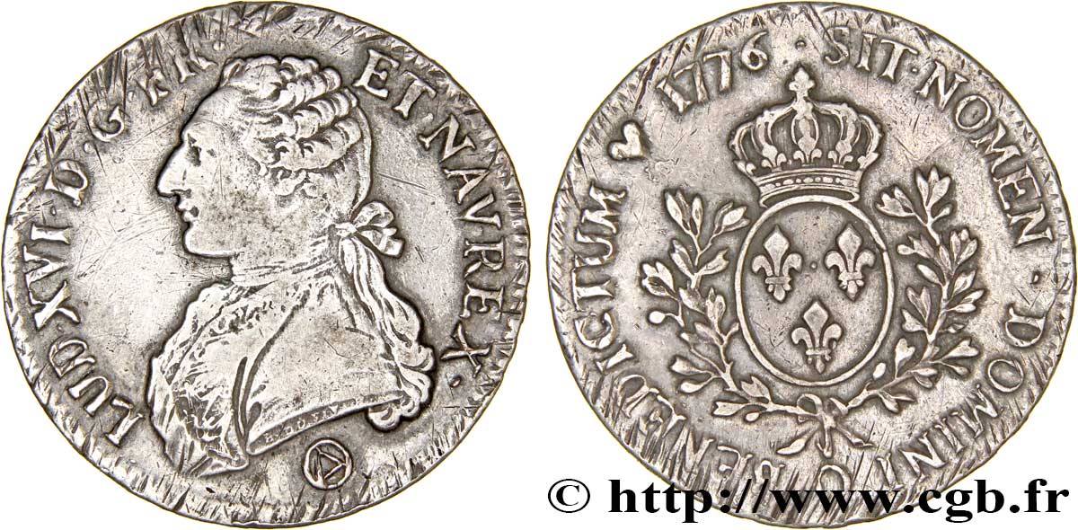 LOUIS XVI Écu aux branches d&nbsp;olivier 1776 Perpignan TTB/TTB+