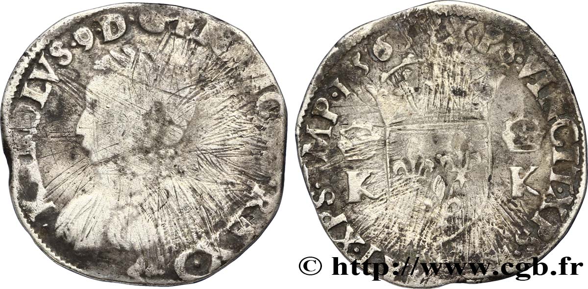 CHARLES IX Teston, 4e type 1565 Bayonne RC+