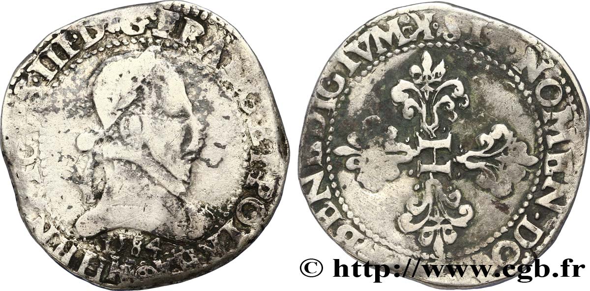 HENRY III Franc au col plat 1584 Bordeaux BC