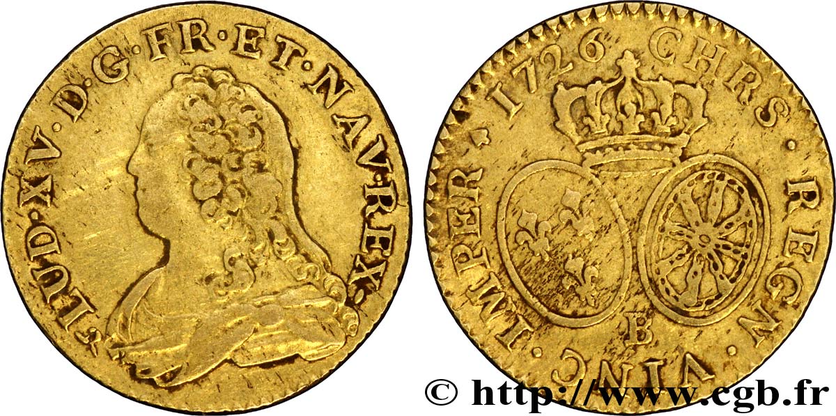 LOUIS XV DIT LE BIEN AIMÉ Louis d or aux écus ovales, buste habillé 1726 Rouen TTB
