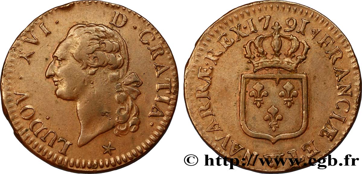 LOUIS XVI Sol dit &nbsp;à l&nbsp;écu&nbsp; 1791 Lille TTB+