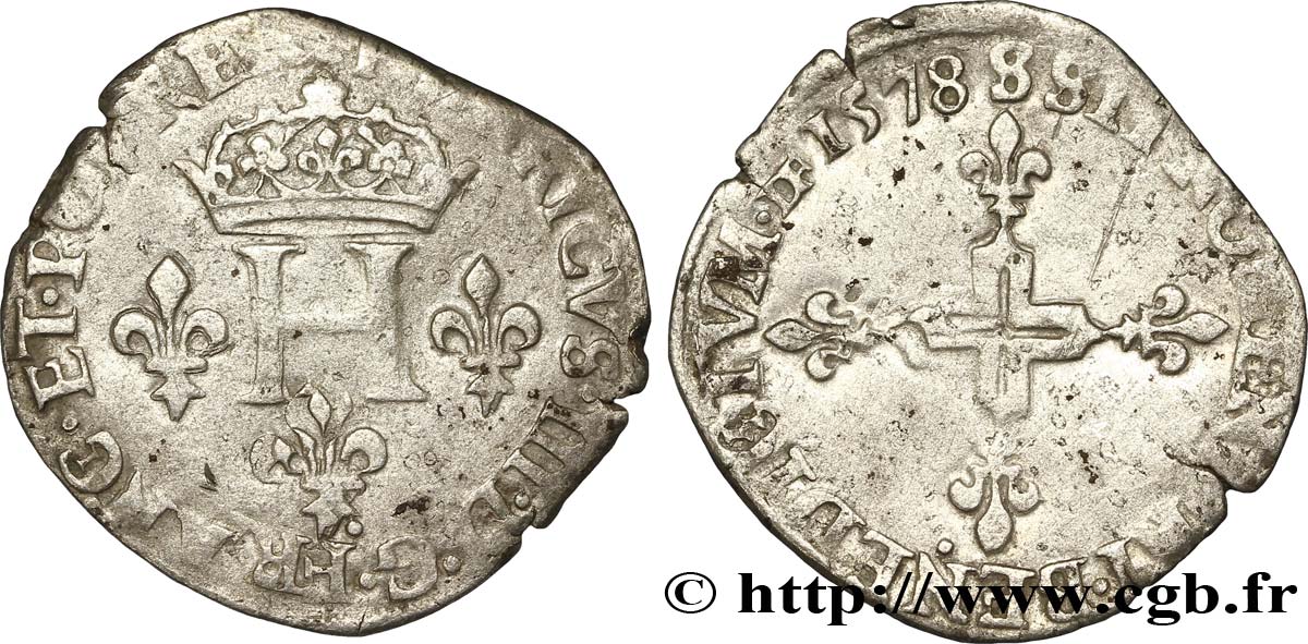 HENRI III Double sol parisis, 2e type 1578 Troyes TTB