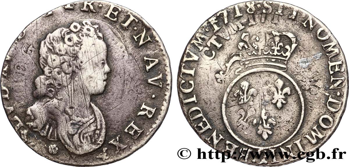 LOUIS XV DIT LE BIEN AIMÉ Dixième d&nbsp;écu dit “vertugadin” 1718 Rennes TB+