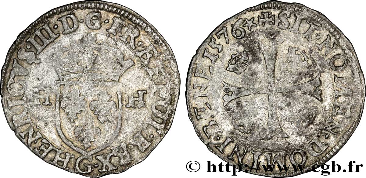 HENRI III Douzain aux deux H, 1er type 1576 Poitiers TB+/TB