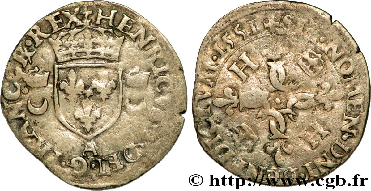 HENRI II Douzain aux croissants 1551 Paris TB