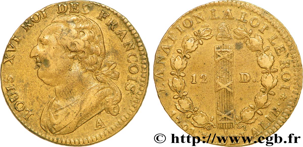 LOUIS XVI (MONARQUE CONSTITUTIONNEL)  12 deniers dit  au faisceau , type FRANCOIS 1791 Paris TTB+