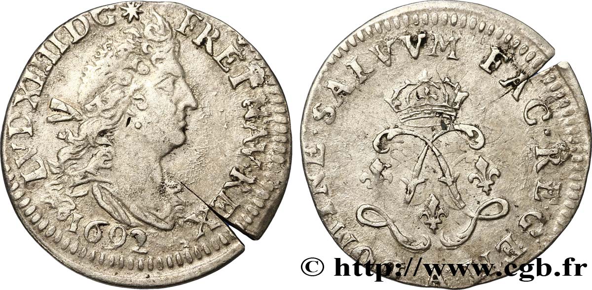 LOUIS XIV  THE SUN KING  Quatre sols aux deux L 1692 Paris fSS