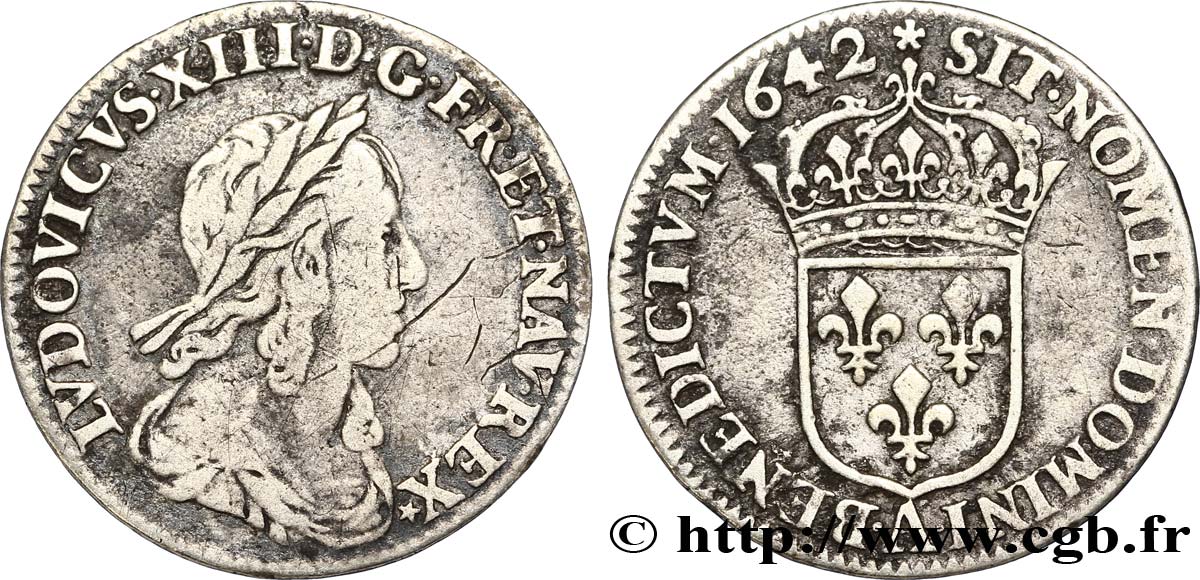 LOUIS XIII  Douzième d écu, buste drapé et cuirassé (2e buste de Jean Warin) 1642 Paris, Monnaie de Matignon S