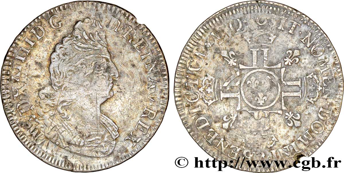 LOUIS XIV LE GRAND OU LE ROI SOLEIL Demi-écu aux huit L 1704 Paris TB