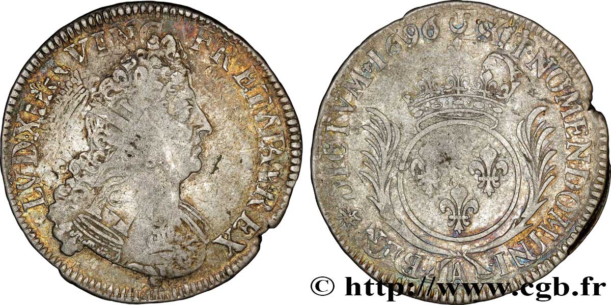 LOUIS XIV LE GRAND OU LE ROI SOLEIL Demi-écu aux palmes 1696 Paris TB