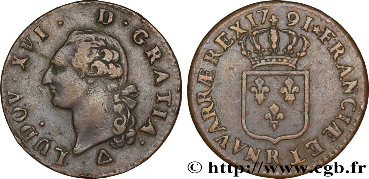 LOUIS XVI Sol dit  à l écu  1791 Orléans XF