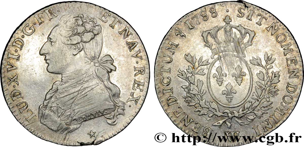 LOUIS XVI Cinquième d&nbsp;écu aux branches d&nbsp;olivier 1788 Lille TTB+