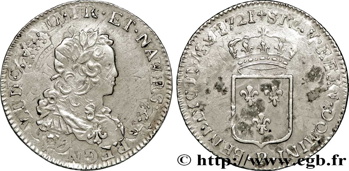 LOUIS XV DIT LE BIEN AIMÉ Tiers d&nbsp;écu de France 1721 Dijon TTB+