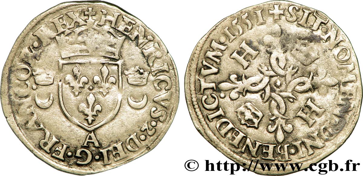 HENRY II Douzain aux croissants 1551 Paris q.BB