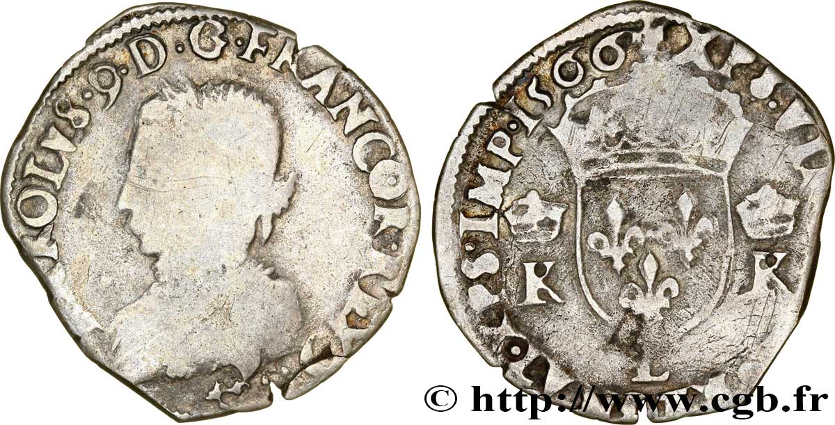 CHARLES IX Demi-teston, 4e type 1566 Bayonne B