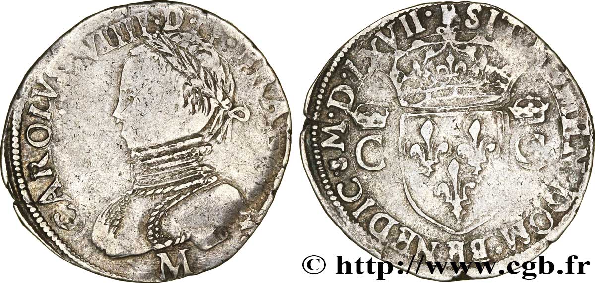 CHARLES IX Demi-teston, 2e type 1567 Toulouse TB+