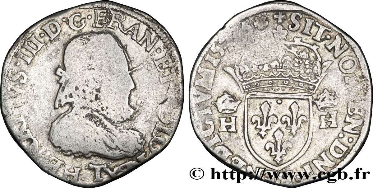 HENRI III Teston, 3e type 1575 Nantes B/TB