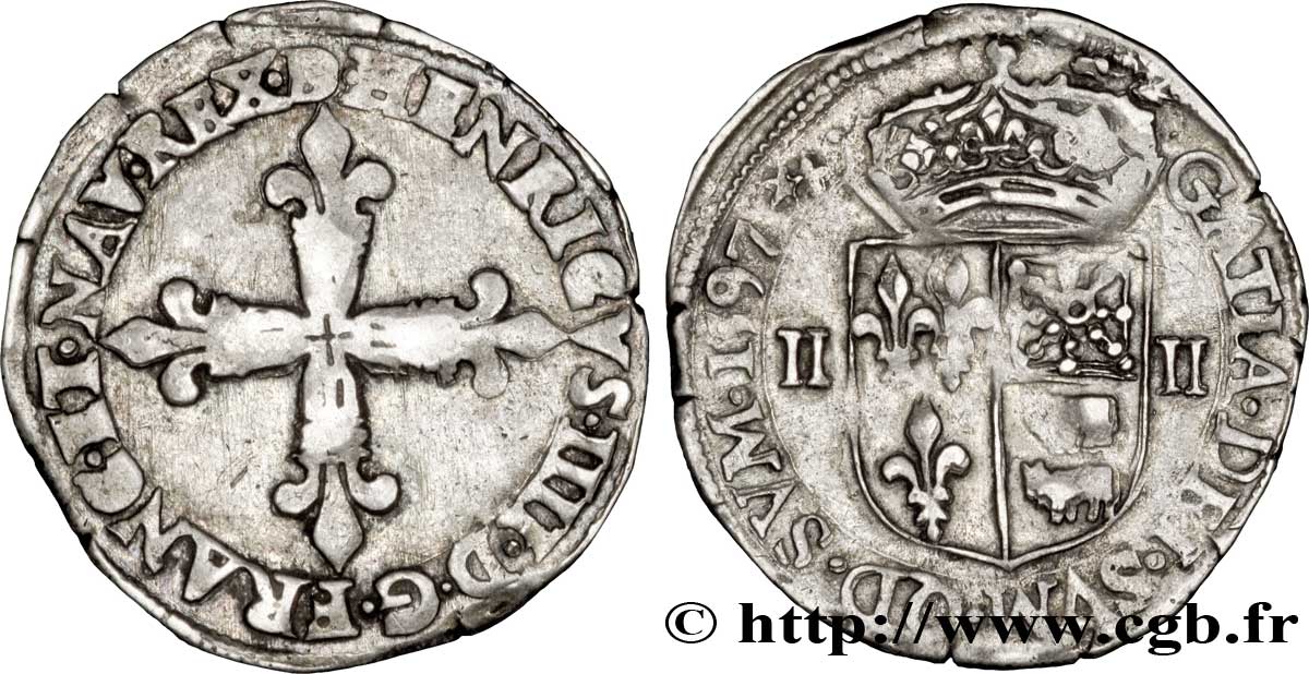 HENRY IV Quart d écu de Béarn 1597 Morlaàs VF/XF