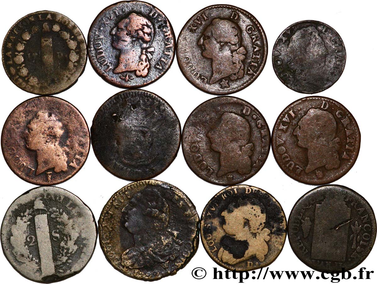 LOTS Lot de 12 monnaies révolutionnaires n.d. s.l. B