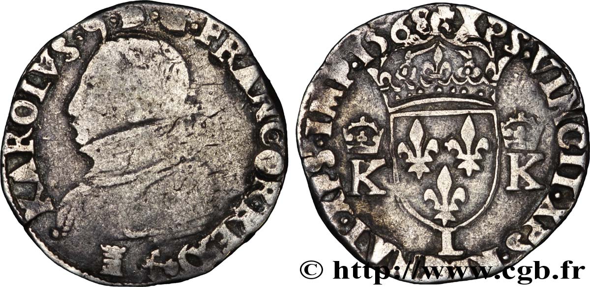 CHARLES IX Teston, 4e type 1568 Bayonne VF