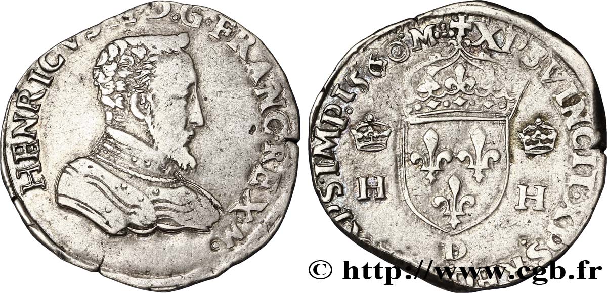 CHARLES IX. COINAGE AT THE NAME OF HENRY II Teston à la tête nue, 1er type 1560 Lyon XF