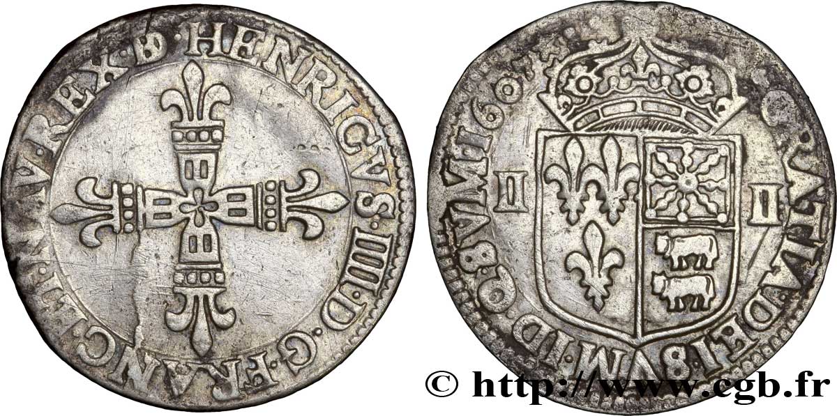 HENRY IV Quart d écu de Béarn 1607 Pau BC