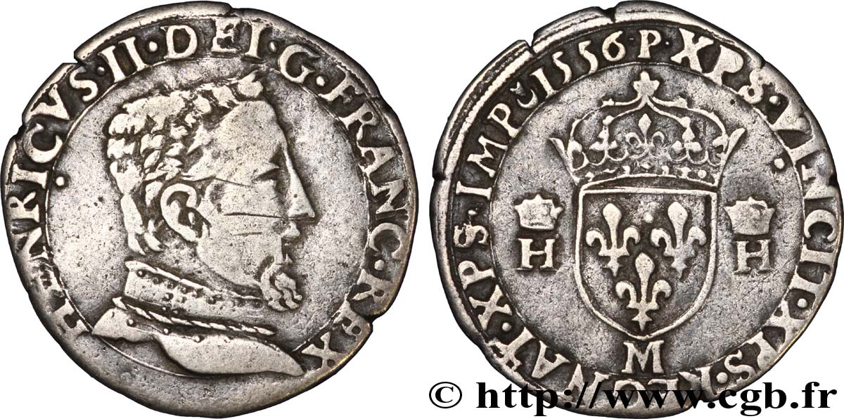 HENRI II Teston à la tête nue, 5e type 1556 Toulouse TTB