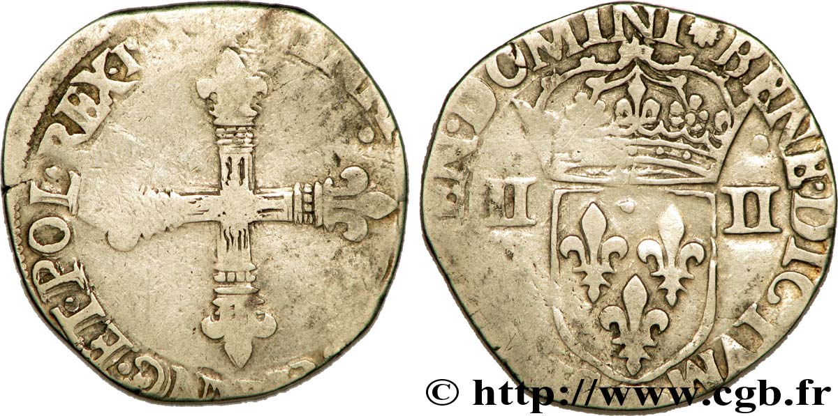 HENRI III Quart d&nbsp;écu, croix de face 1585 Nantes B+