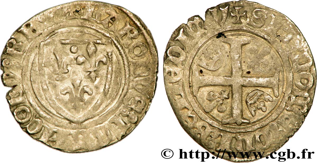 CHARLES VI LE FOU OU LE BIEN AIMÉ Blanc dit  guénar  n.d. Tours TB+
