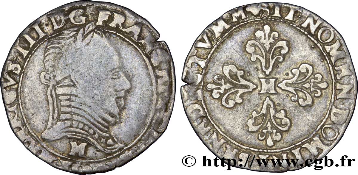 LIGUE. COINAGE AT THE NAME OF HENRY III Demi-franc au col plat 1590 Toulouse S
