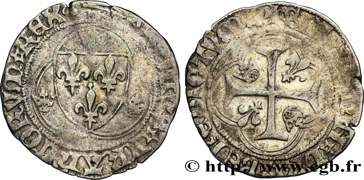CHARLES VII LE VICTORIEUX Blanc à la couronne n.d. Lyon TTB