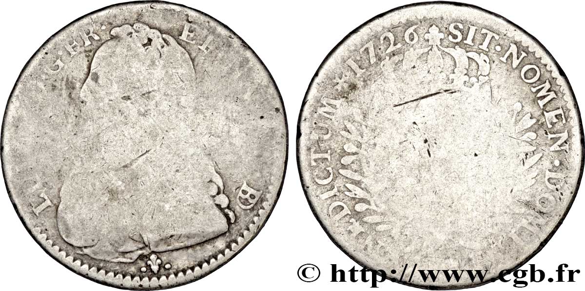 LOUIS XV DIT LE BIEN AIMÉ Demi-écu aux branches d&nbsp;olivier, buste habillé 1726 Pau AB