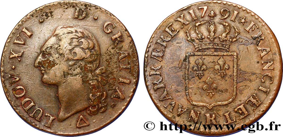 LOUIS XVI Sol dit &nbsp;à l&nbsp;écu&nbsp; 1791 Orléans TTB