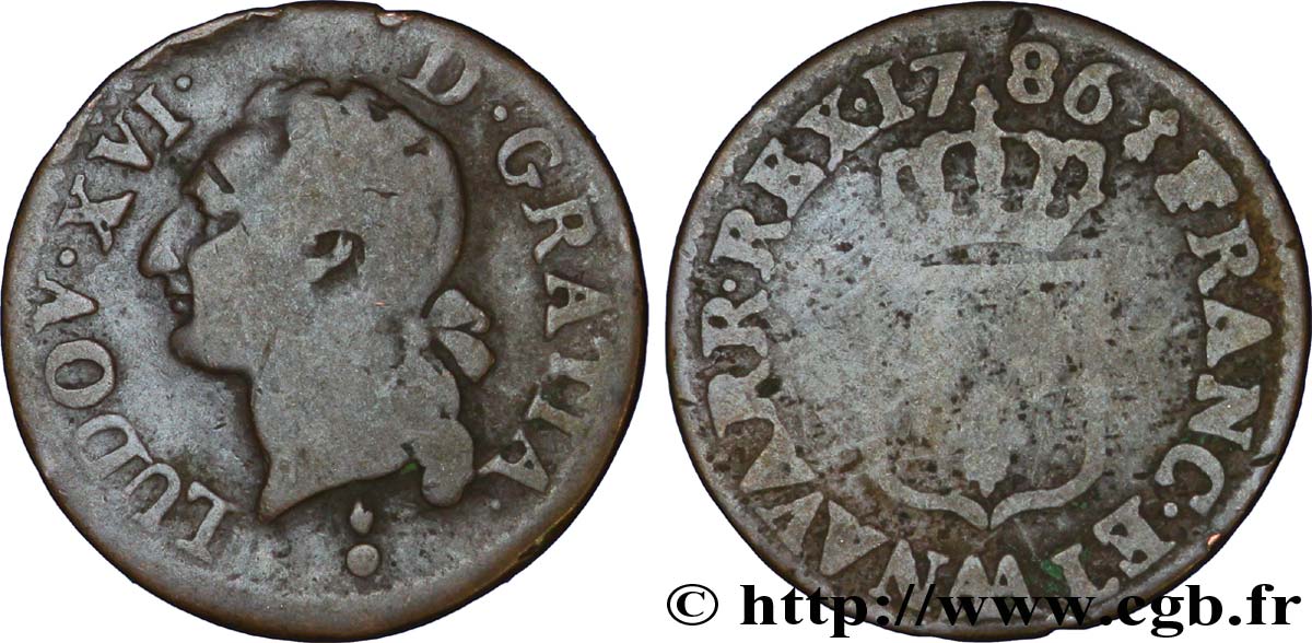LOUIS XVI Liard dit  à l écu  1786 Metz SGE