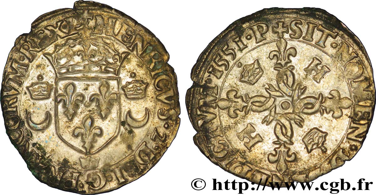 HENRI II Douzain aux croissants 1551 Crémieu TB+