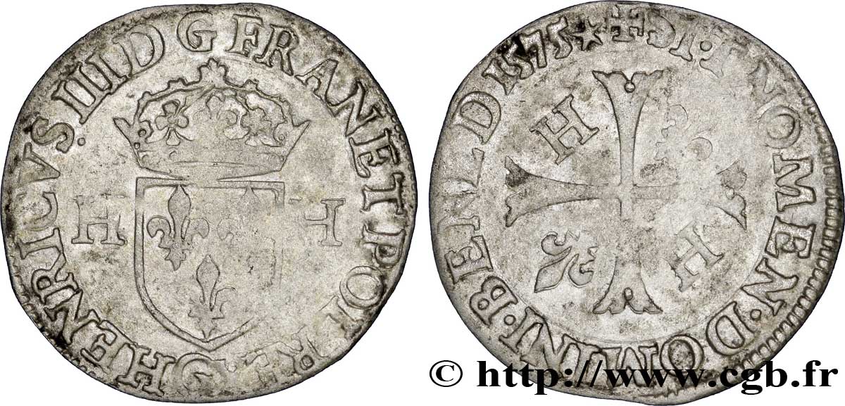 HENRY III Douzain aux deux H, 2e type 1575 Poitiers BB