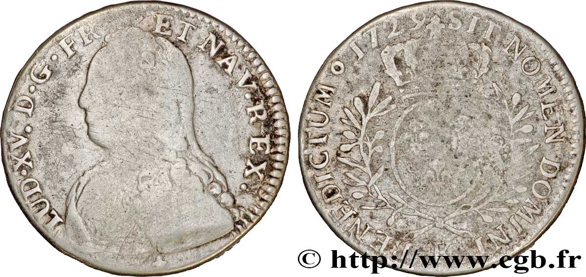 LOUIS XV DIT LE BIEN AIMÉ Demi-écu aux branches d&nbsp;olivier, buste habillé 1729 Bordeaux B