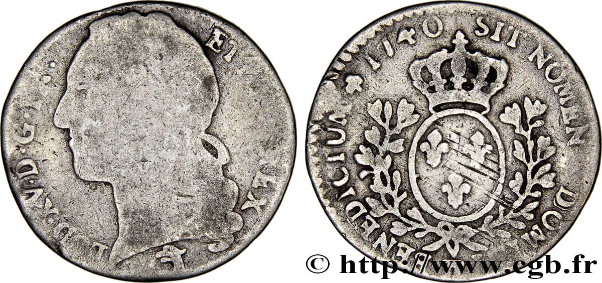 LOUIS XV DIT LE BIEN AIMÉ Dixième d&nbsp;écu aux branches d’olivier, tête ceinte d’un bandeau 1740 Besançon B+/TB