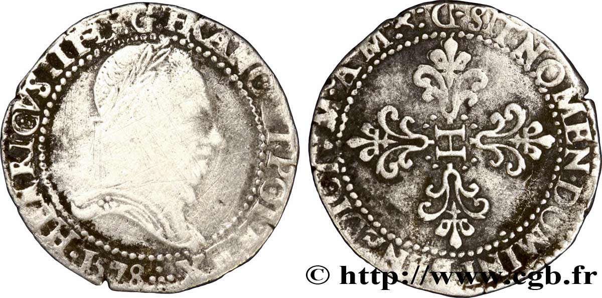 HENRI III Demi-franc au col plat 1578 Lyon B/TB