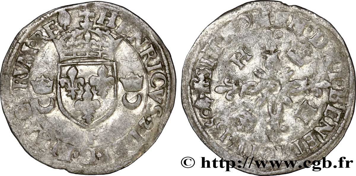 HENRI II Douzain aux croissants 1550 Angers TTB